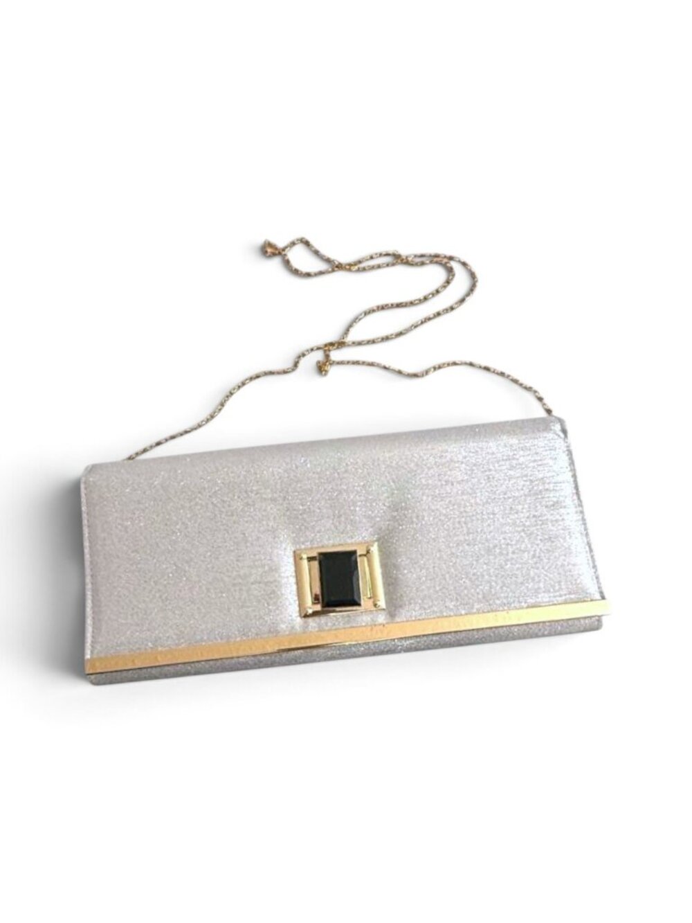 D'MARGEAUX Silver Metallic Goldtone accent Evening Clutch